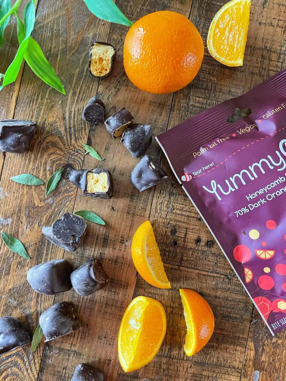 Dark Orange Belgian Chocolate Honeycomb Pouches 70% Dark Orange Belgian chocolate covered honeycomb sharing pouch bags 100g with natural flavours and palm oil free
