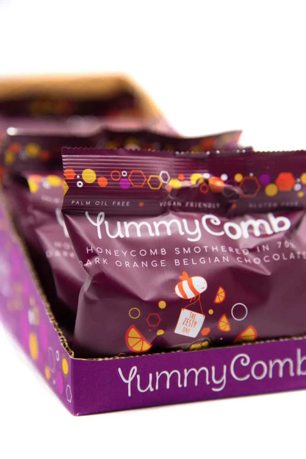 Yummycomb 70% Dark Orange Belgian Chocolate Honeycomb snack Packs (40g) vegan friendly chocolate
